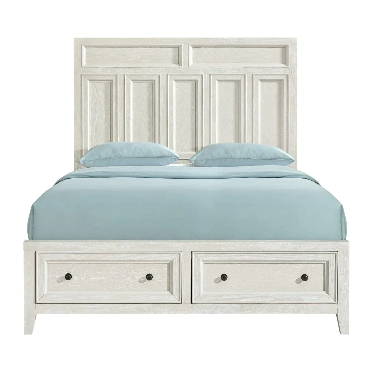 White Wood Classic Queen Storage Bed With Footboard Drawers - Omega Lifestyles