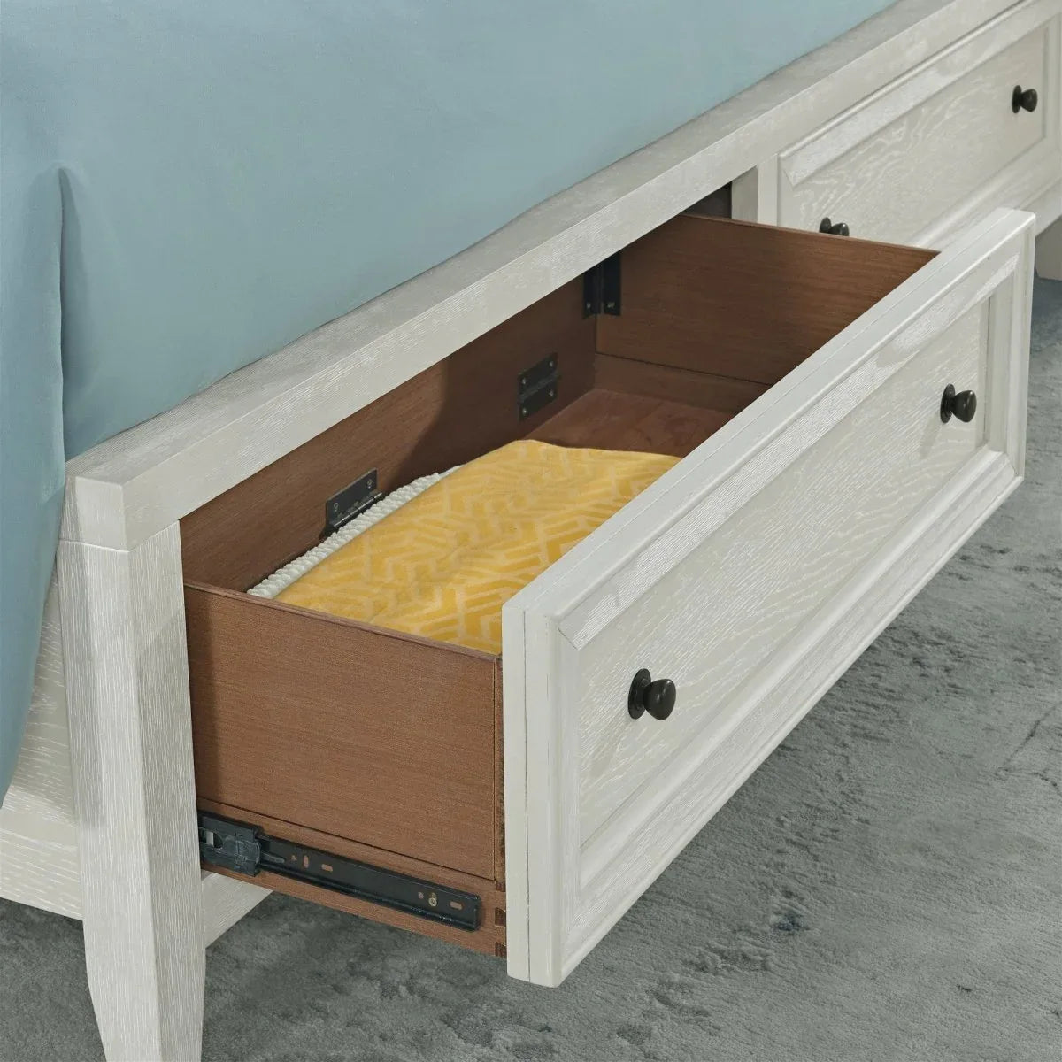 White Wood Classic Queen Storage Bed With Footboard Drawers - Omega Lifestyles