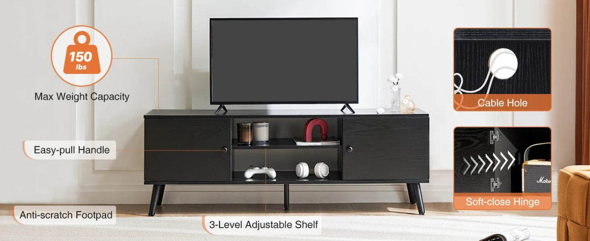 Wooden Fireplace TV Stand with Adjustable Shelf and Storage - Omega Lifestyles