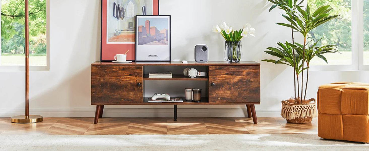 Wooden Fireplace TV Stand with Adjustable Shelf and Storage - Omega Lifestyles