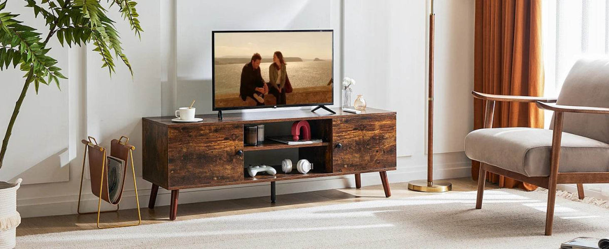 Wooden Fireplace TV Stand with Adjustable Shelf and Storage - Omega Lifestyles