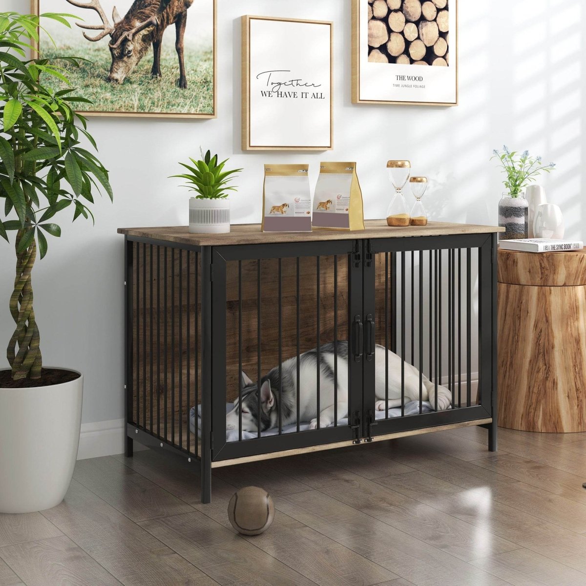 Wooden Indoor Dog Crate Furniture With Two Doors - Sleep Galleria