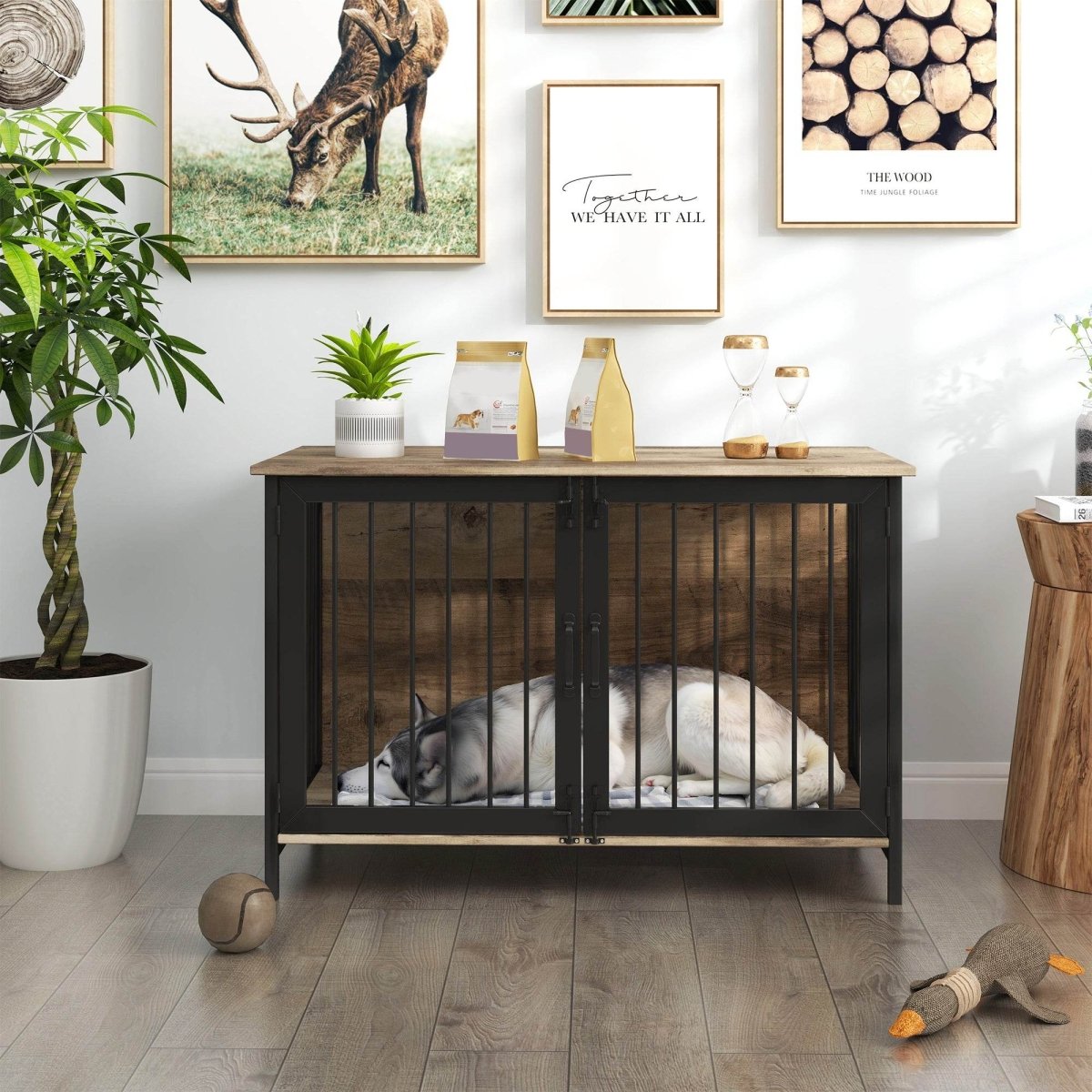 Wooden Indoor Dog Crate Furniture With Two Doors - Sleep Galleria