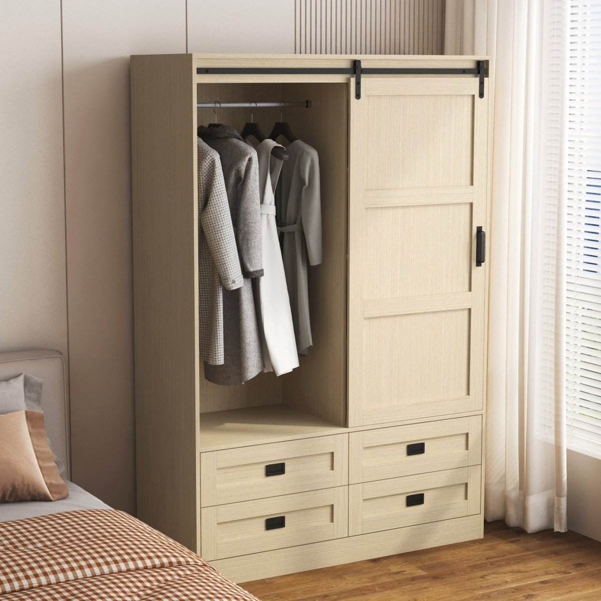 Wooden Sliding Barn Door Armoire Wardrobe Cabinet Storage - Sleep Galleria