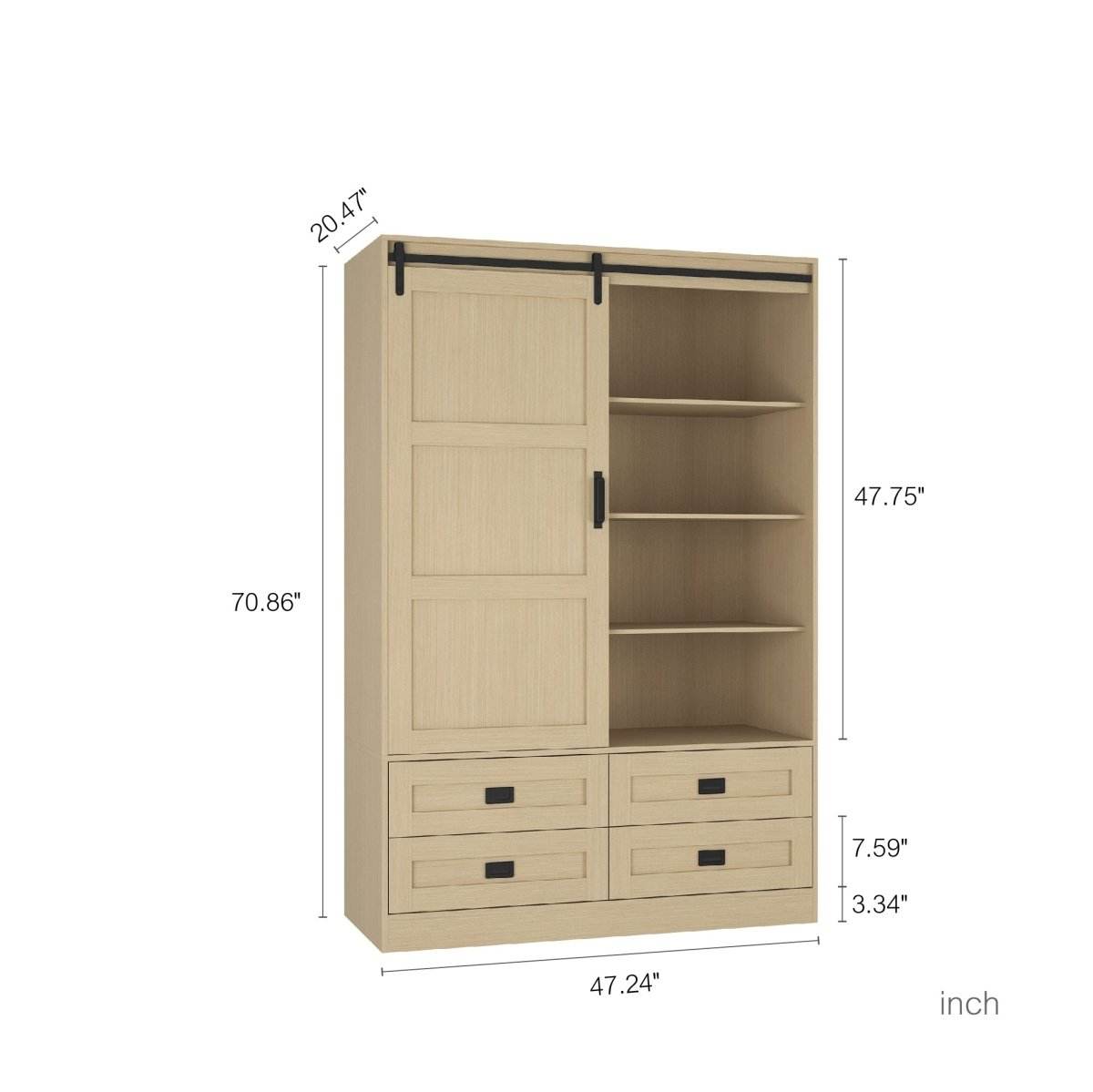 Wooden Sliding Barn Door Armoire Wardrobe Cabinet Storage - Sleep Galleria