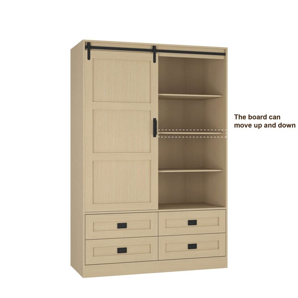 Wooden Sliding Barn Door Armoire Wardrobe Cabinet Storage - Sleep Galleria
