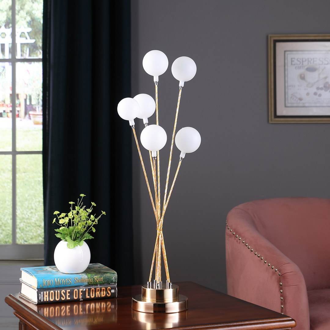 Yellow Gold Metal Table Lamp With Six Frosted Acrylic Globes - Sleep Galleria