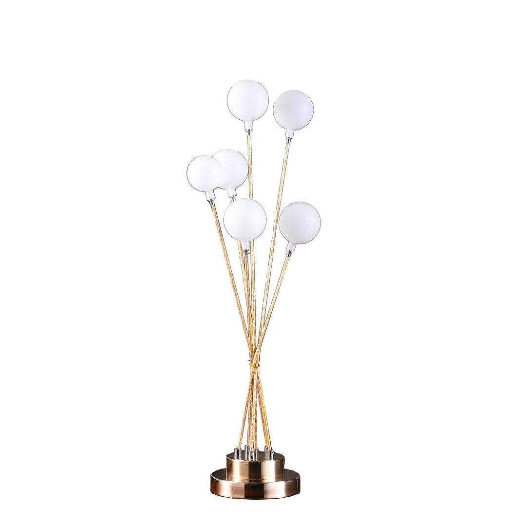 Yellow Gold Metal Table Lamp With Six Frosted Acrylic Globes - Sleep Galleria