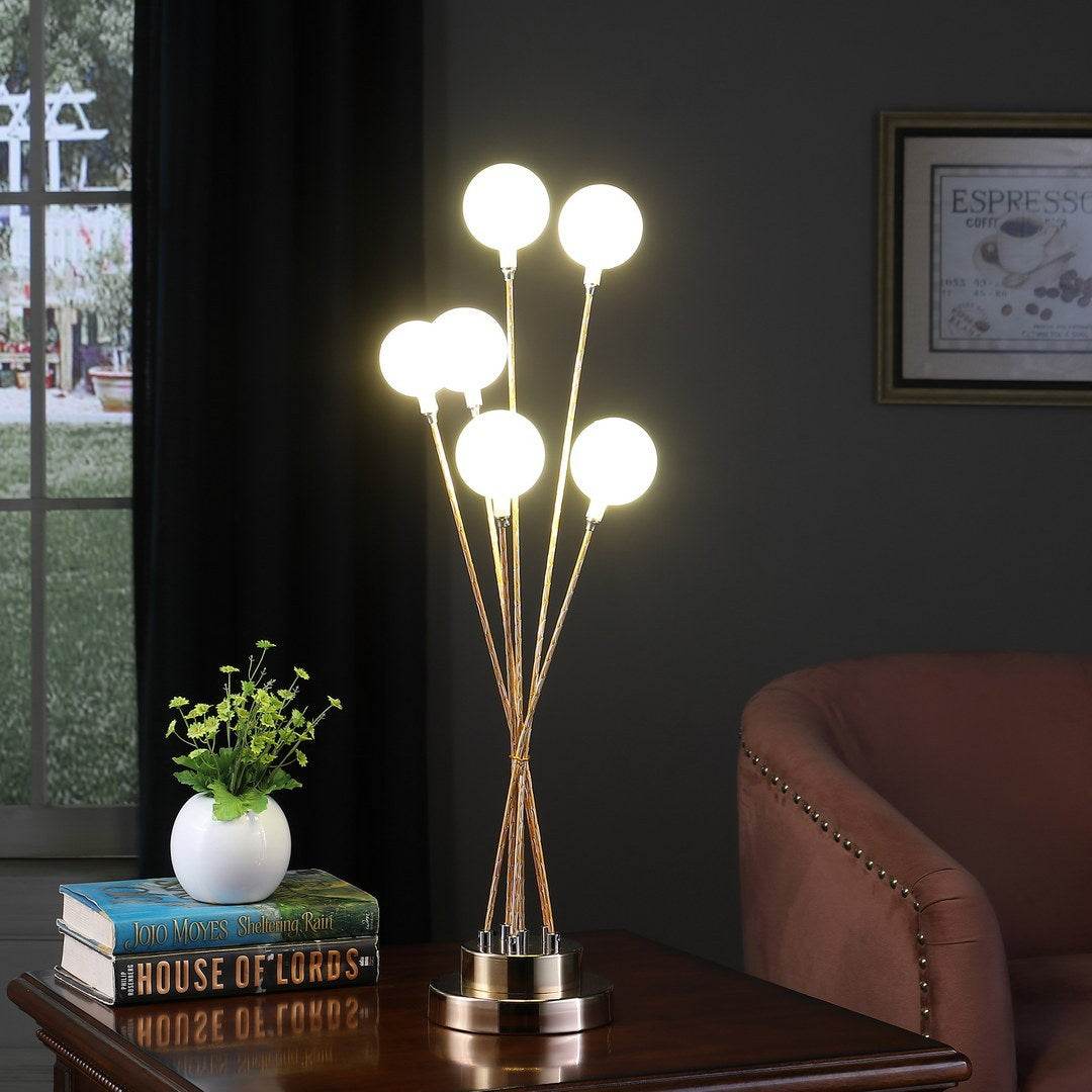 Yellow Gold Metal Table Lamp With Six Frosted Acrylic Globes - Sleep Galleria
