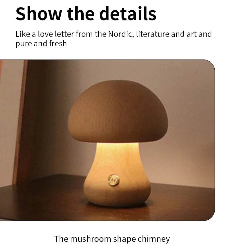 Wooden LED Mushroom Touch Table Lamp Dimmable - Sleep Galleria