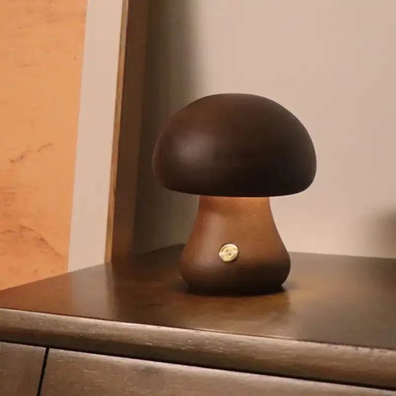 Wooden LED Mushroom Touch Table Lamp Dimmable - Sleep Galleria