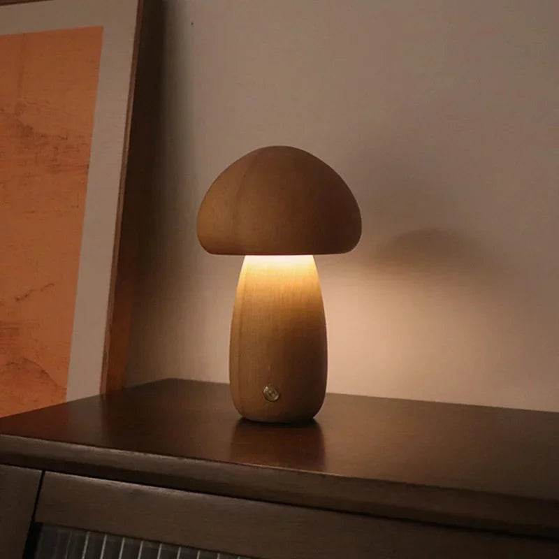 Wooden LED Mushroom Touch Table Lamp Dimmable - Sleep Galleria