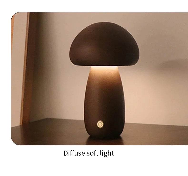 Wooden LED Mushroom Touch Table Lamp Dimmable - Sleep Galleria