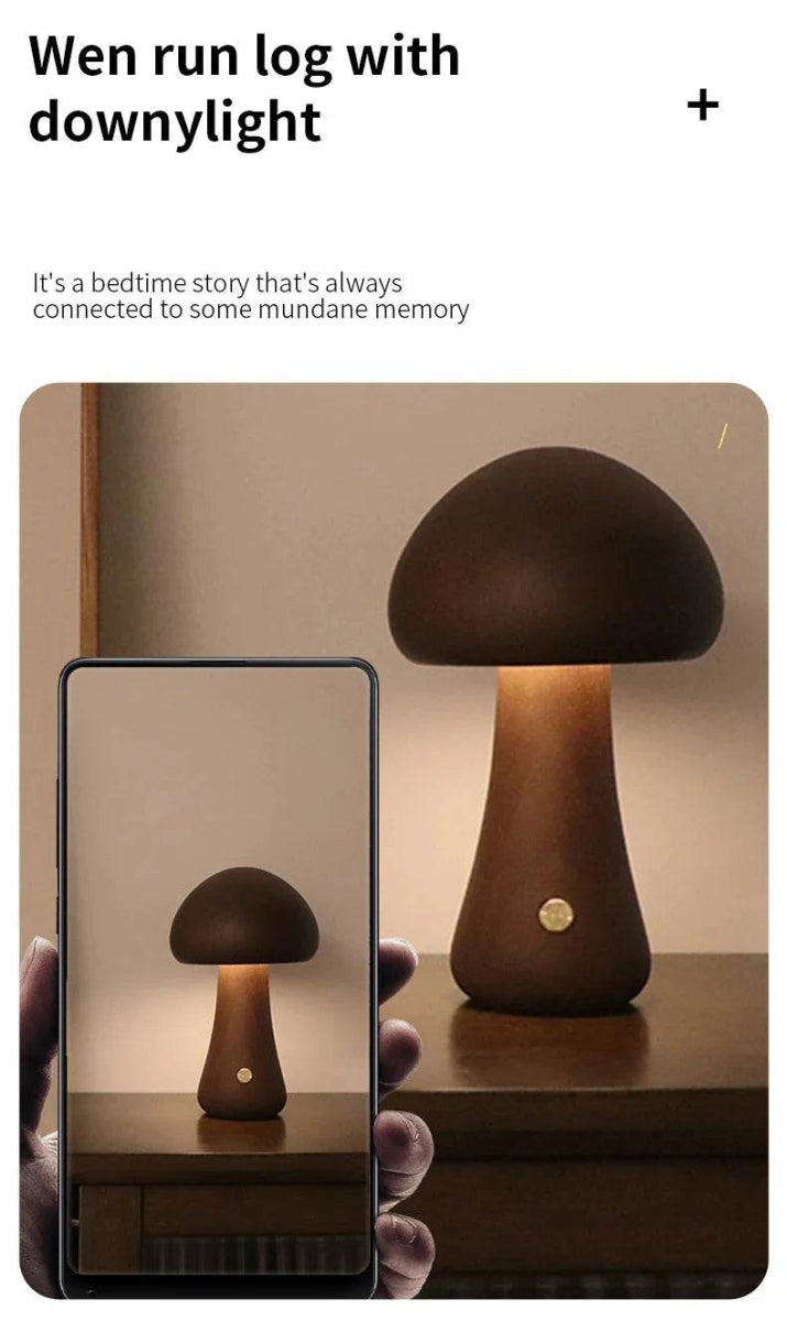 Wooden LED Mushroom Touch Table Lamp Dimmable - Sleep Galleria