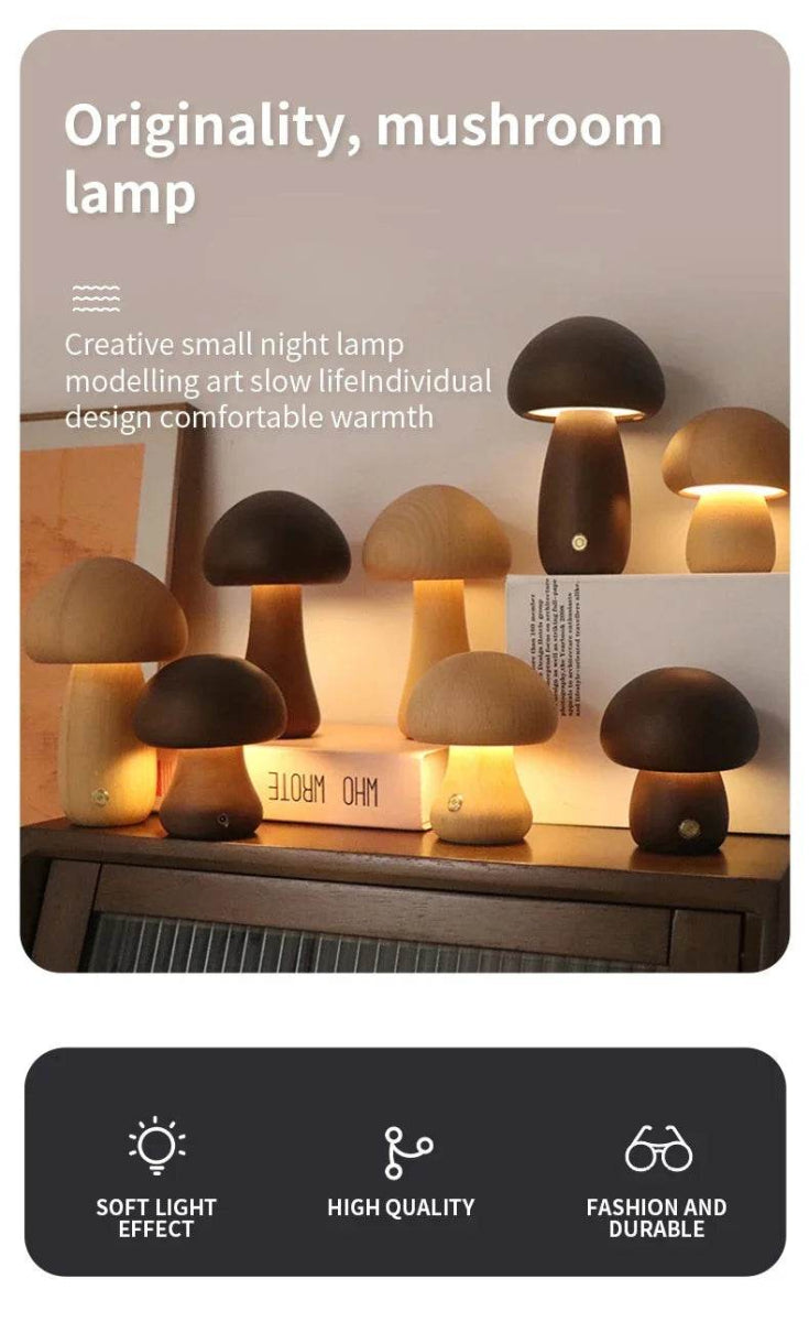 Wooden LED Mushroom Touch Table Lamp Dimmable - Sleep Galleria