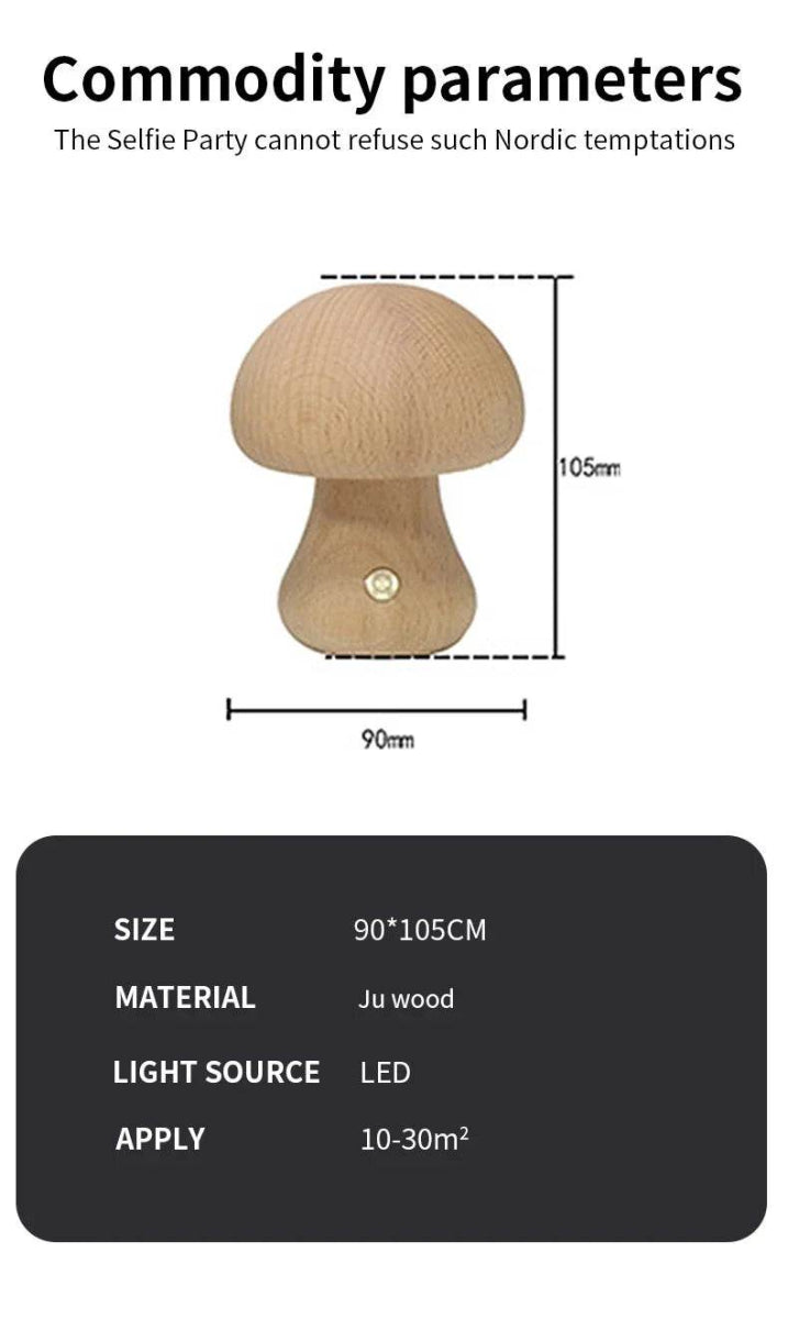 Wooden LED Mushroom Touch Table Lamp Dimmable - Sleep Galleria