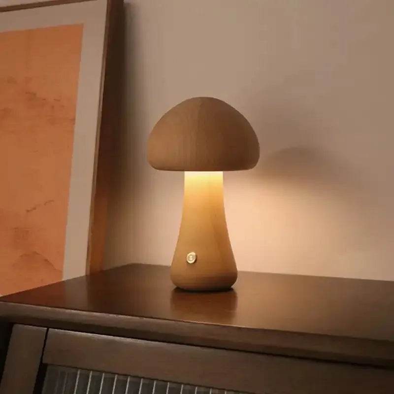 Wooden LED Mushroom Touch Table Lamp Dimmable - Sleep Galleria