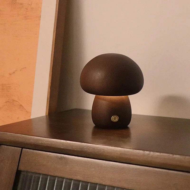 Wooden LED Mushroom Touch Table Lamp Dimmable - Sleep Galleria