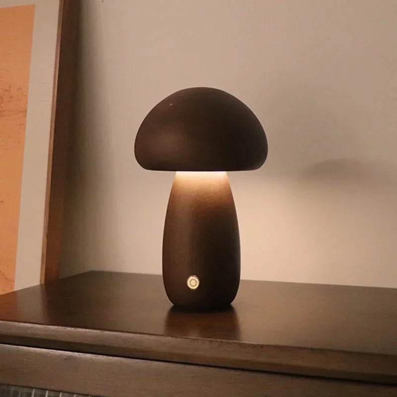 Wooden LED Mushroom Touch Table Lamp Dimmable - Sleep Galleria