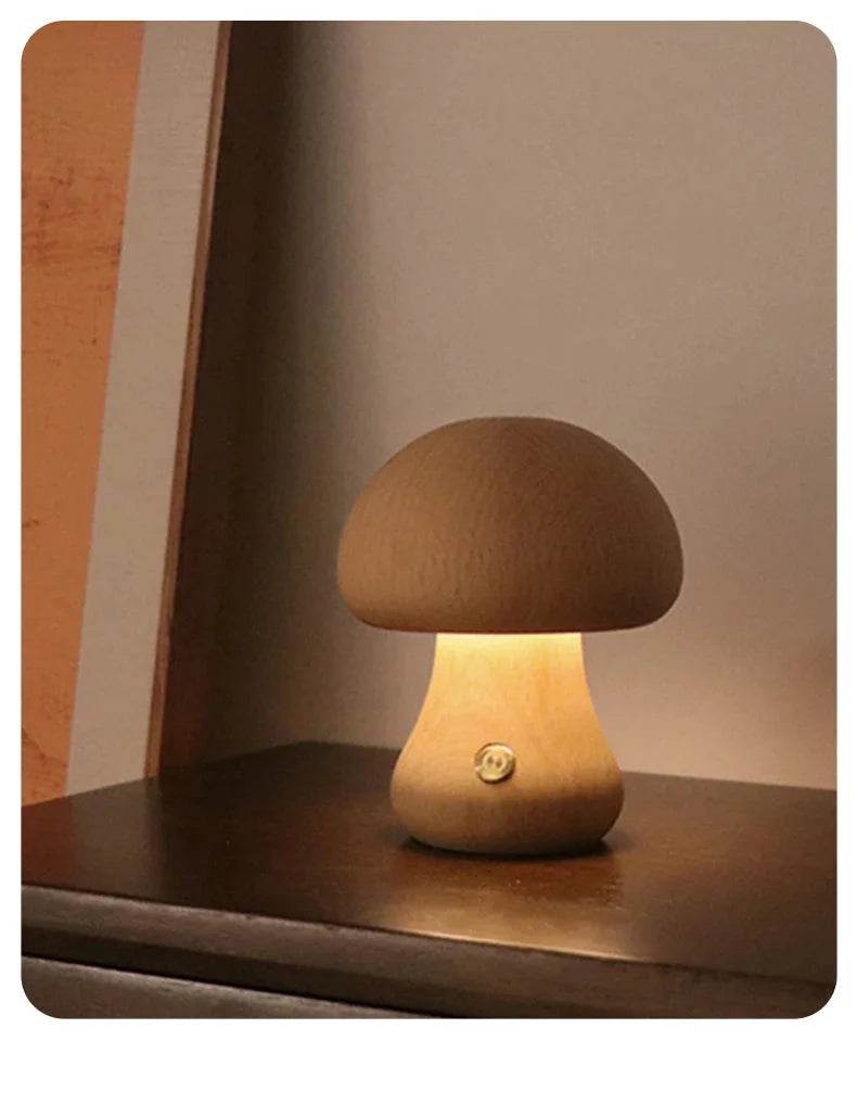 Wooden LED Mushroom Touch Table Lamp Dimmable - Sleep Galleria