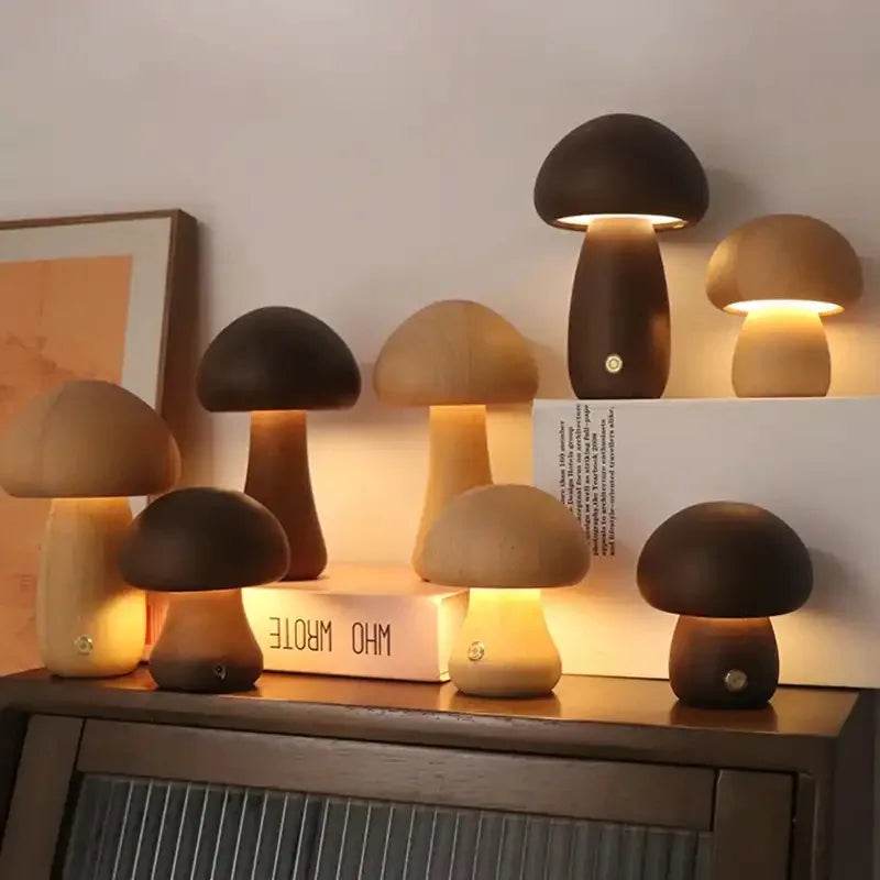 Wooden LED Mushroom Touch Table Lamp Dimmable - Sleep Galleria
