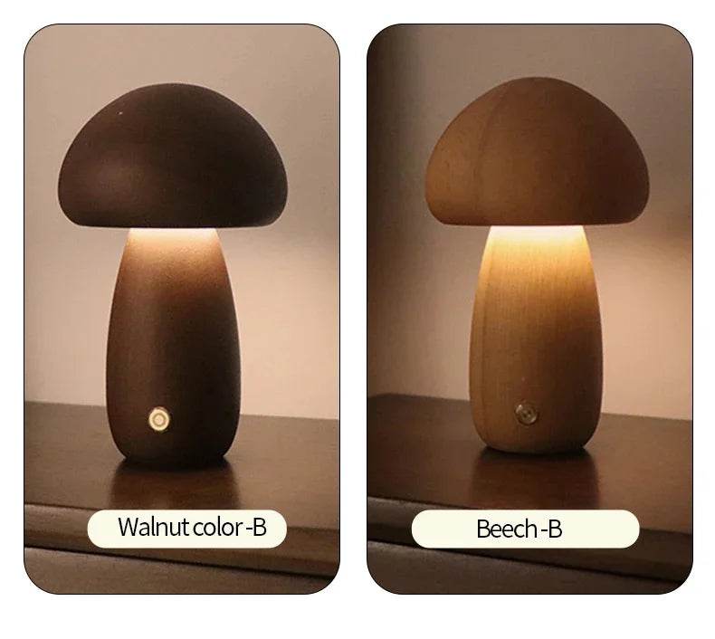 Wooden LED Mushroom Touch Table Lamp Dimmable - Sleep Galleria