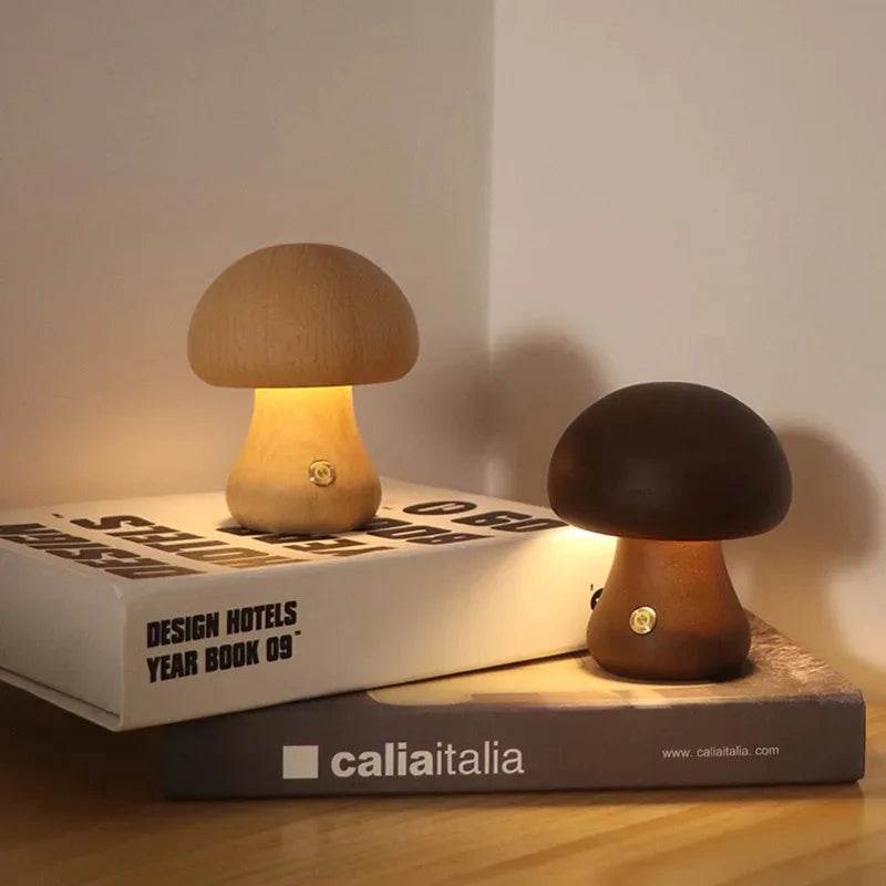 Wooden LED Mushroom Touch Table Lamp Dimmable - Sleep Galleria