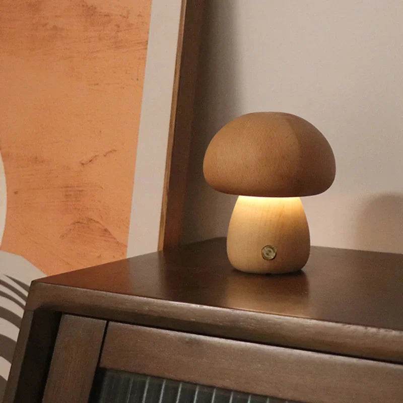 Wooden LED Mushroom Touch Table Lamp Dimmable - Sleep Galleria