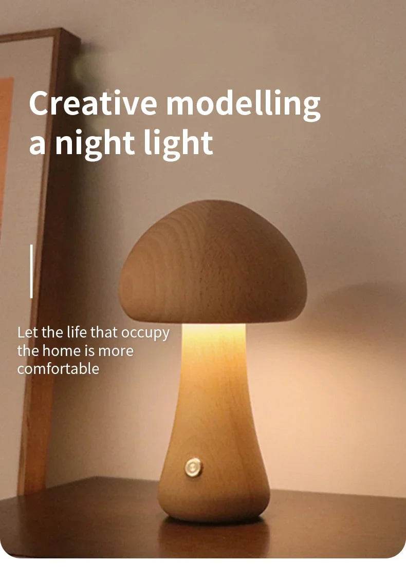Wooden LED Mushroom Touch Table Lamp Dimmable - Sleep Galleria