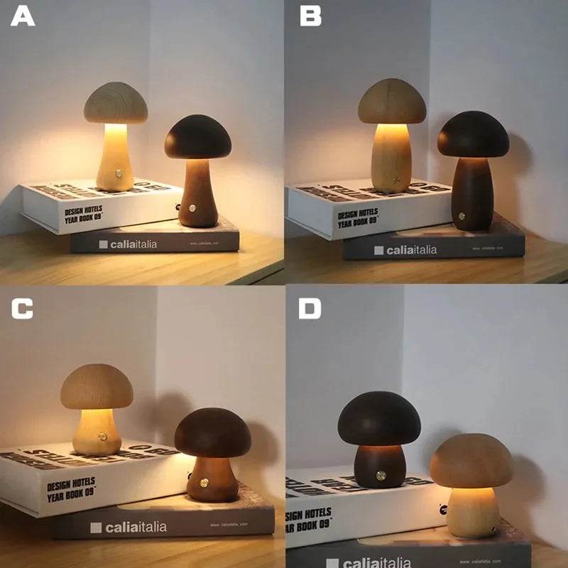 Wooden LED Mushroom Touch Table Lamp Dimmable - Sleep Galleria