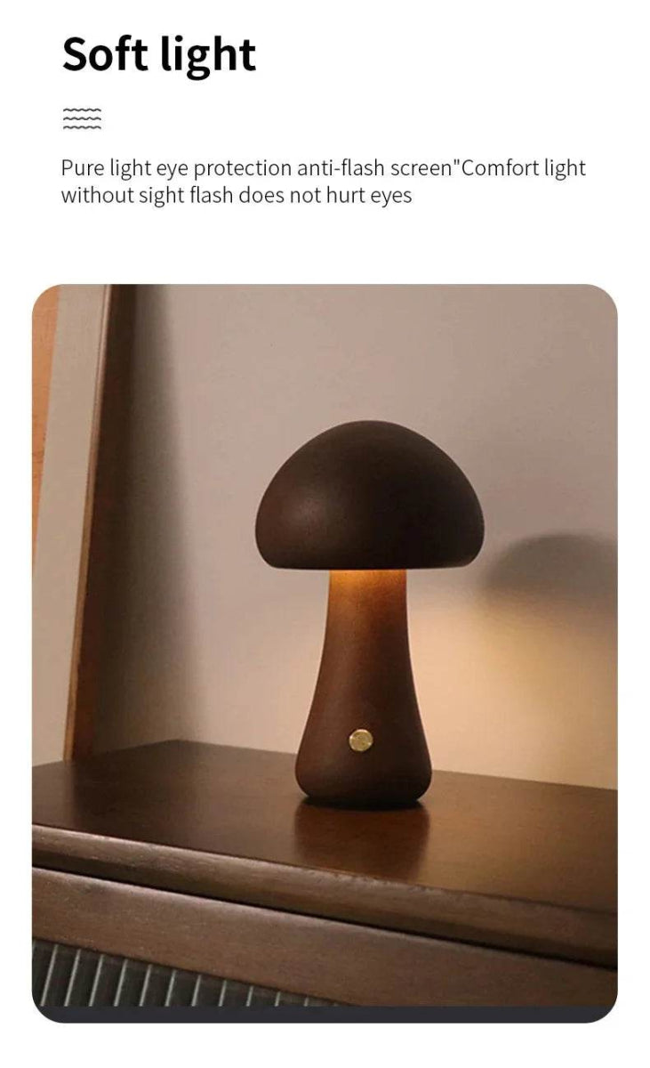 Wooden LED Mushroom Touch Table Lamp Dimmable - Sleep Galleria