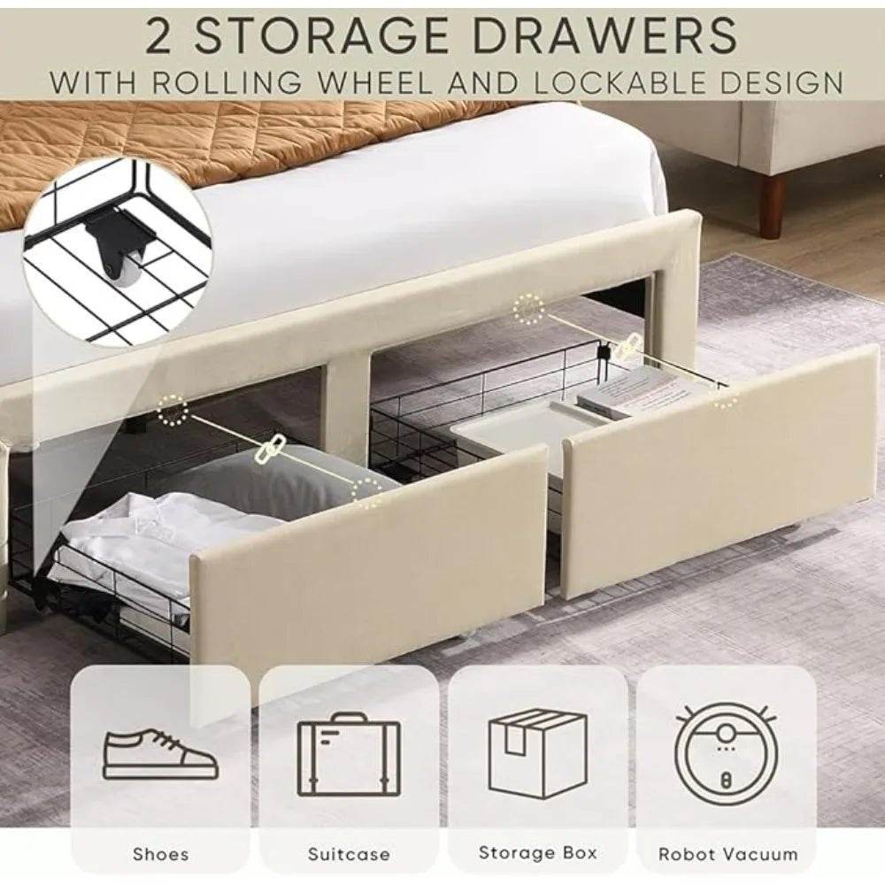 Upholstered Modern Platform Bed Frame With Storage - Omega Lifestyles