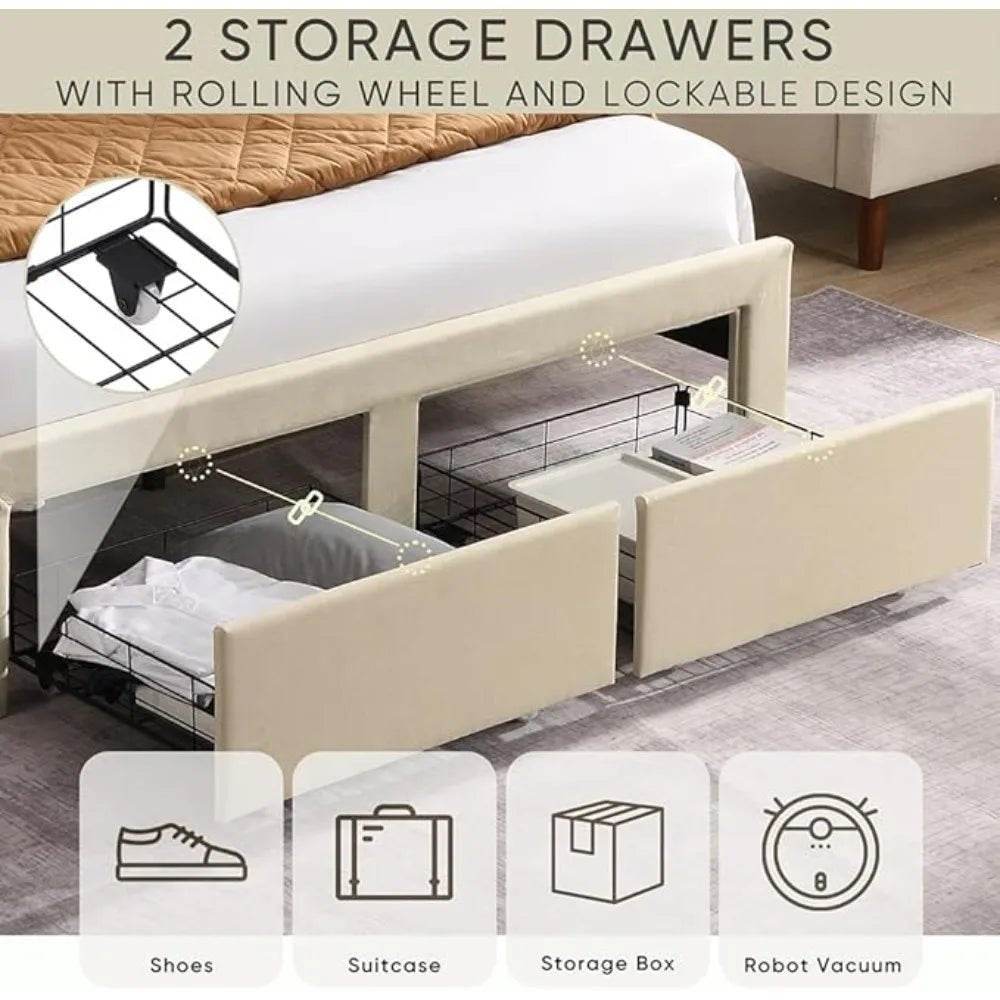 Upholstered Modern Platform Bed Frame With Storage - Omega Lifestyles