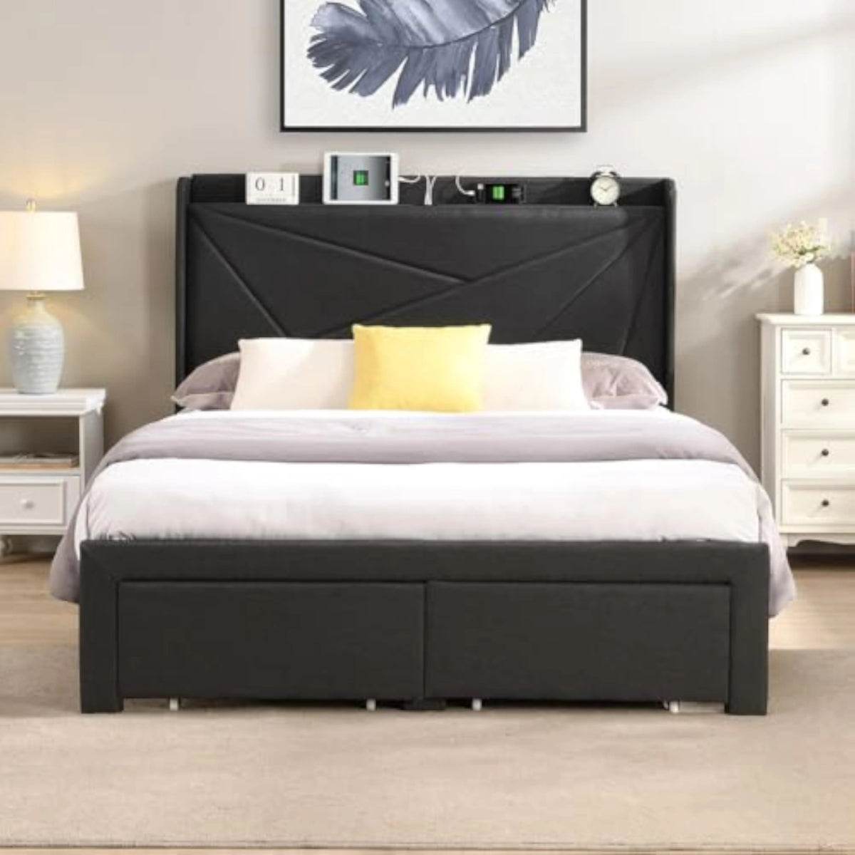 Upholstered Modern Platform Bed Frame With Storage - Omega Lifestyles