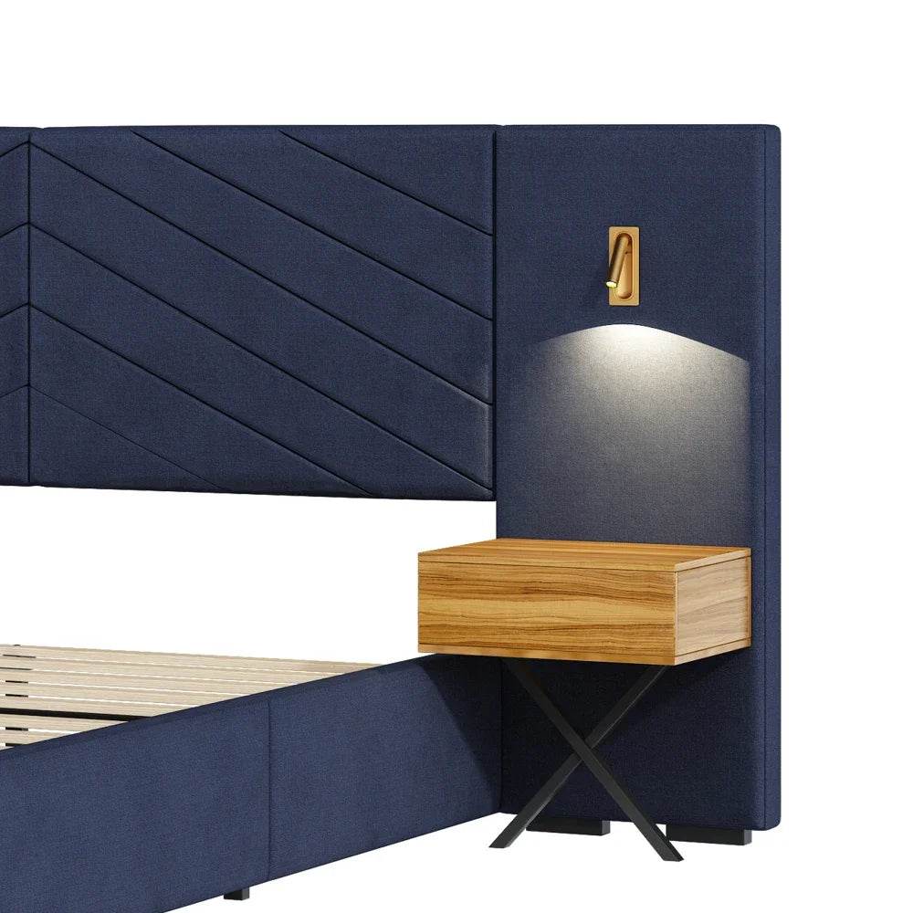 Velvet Upholstered Platform Bed With Wingback Headboard - Omega Lifestyles