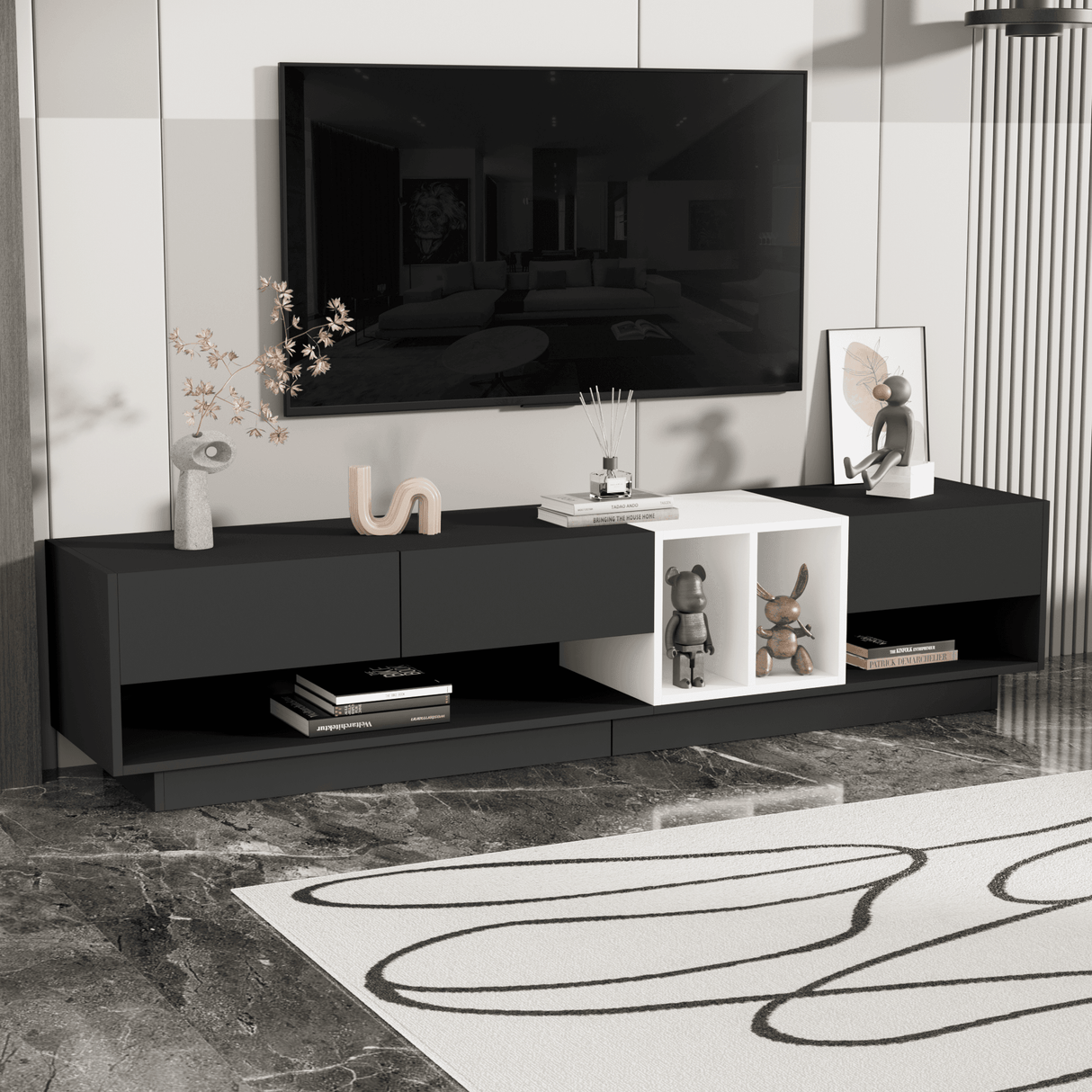 Sleek Two-Tone Particle Board TV Stand With Storage - Sleep Galleria