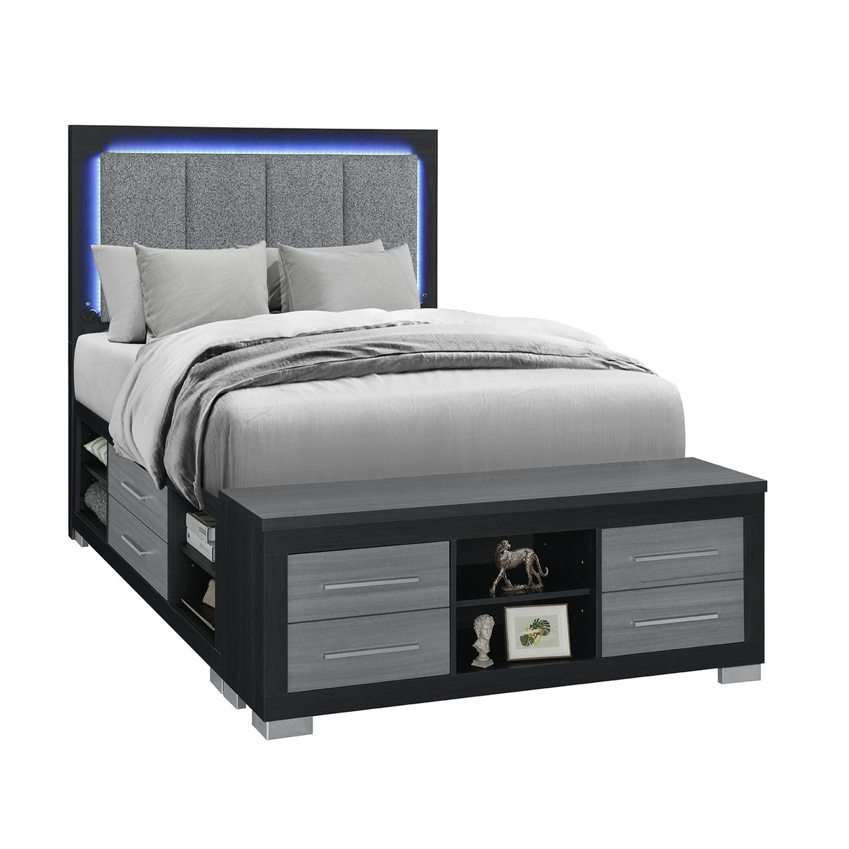 Modern Full 5-Piece Bedroom Set With Storage And LED Lighting