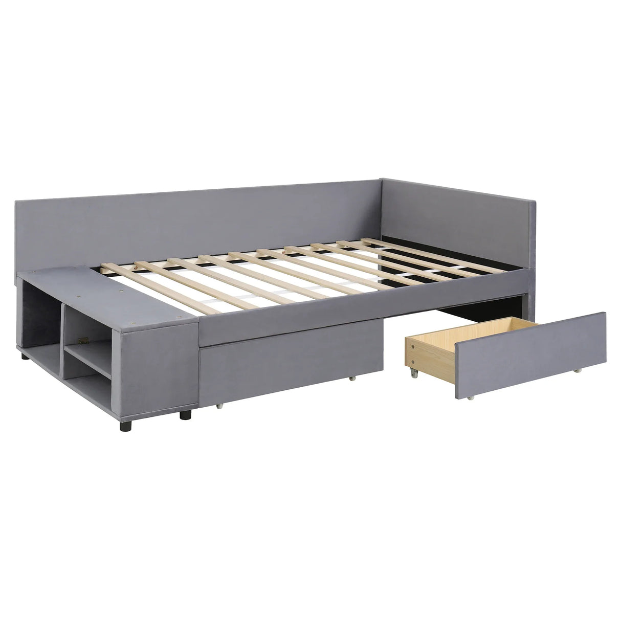Twin Velvet Upholstered Platform Bed With Storage Drawers - Omega Lifestyles