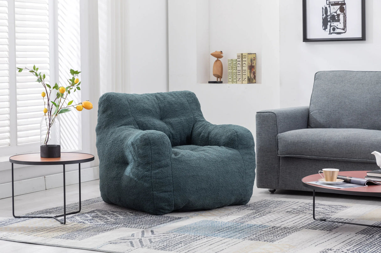 Soft Teddy Fabric Tufted Foam Bean Bag Chair Green - Omega Lifestyles