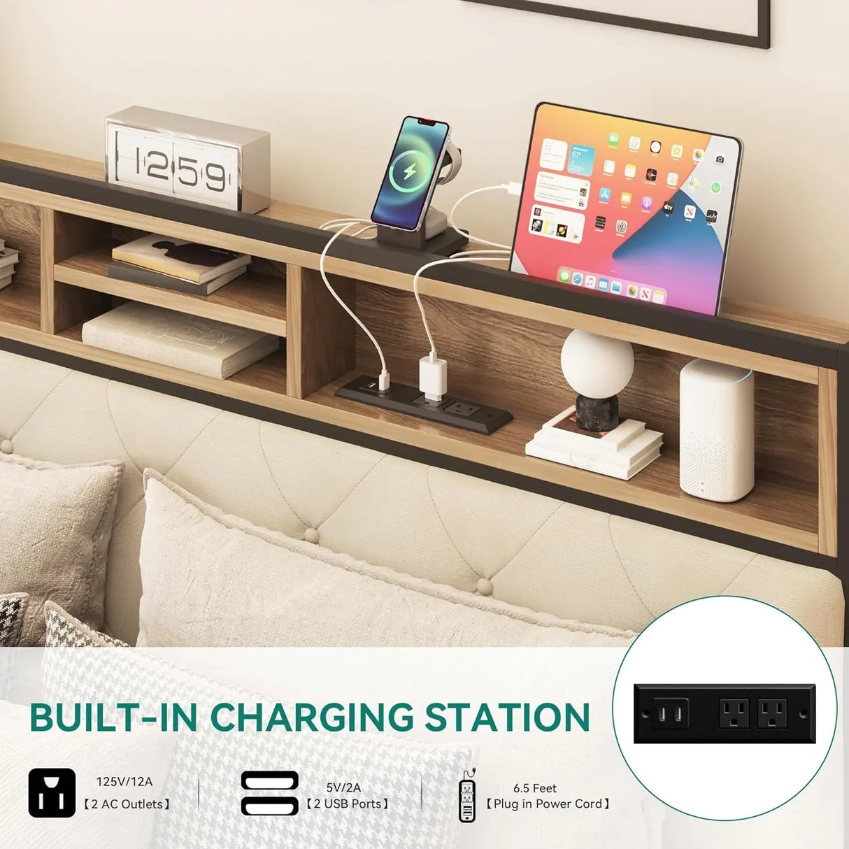 Queen Platform Bed Frame With Charging Station And Storage - Omega Lifestyles