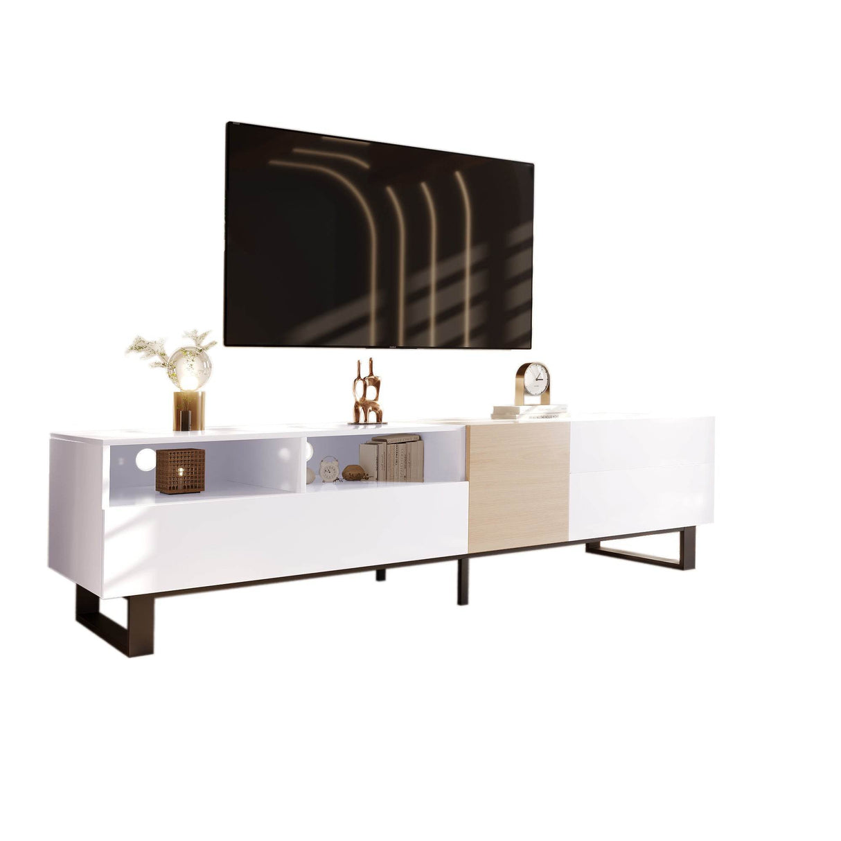 Modern White Particle Board TV Stand With Storage - Sleep Galleria