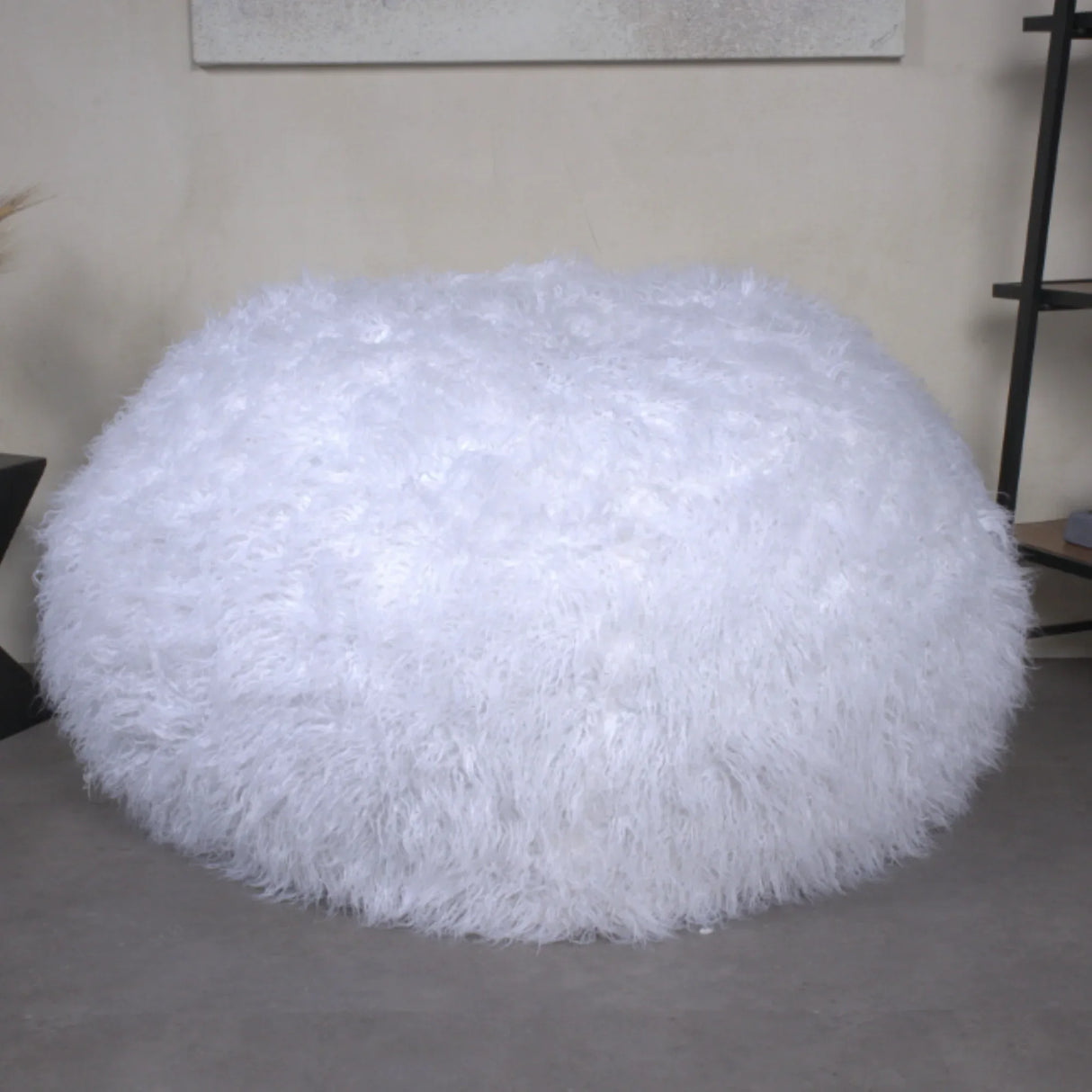 Cozy Rounded Faux Fur Foam Filled Bean Bag Chair - Omega Lifestyles