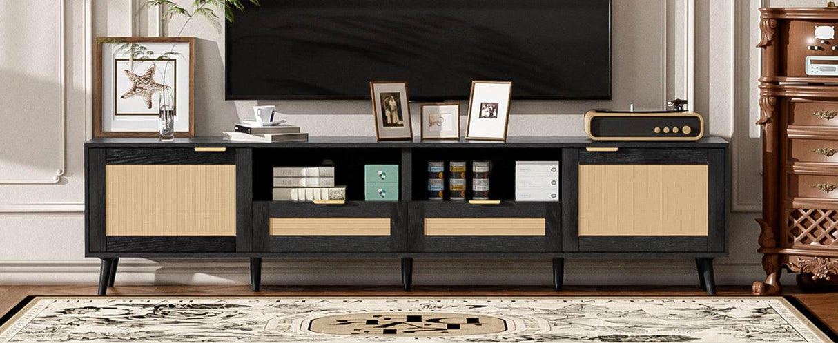 Modern Rattan TV Stand With Storage Cabinet - Sleep Galleria