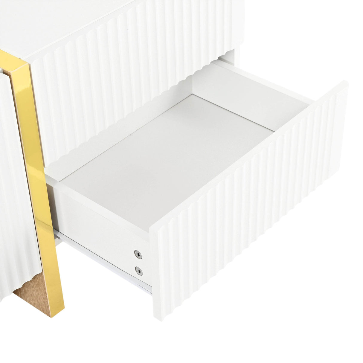 Luxury Fluted White And Gold Wood Grain TV Stand - Sleep Galleria