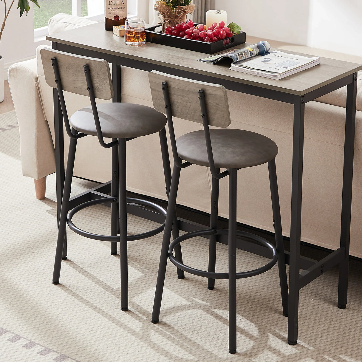 Rustic Grey Particleboard Bar Table Set With Stools - Omega Lifestyles