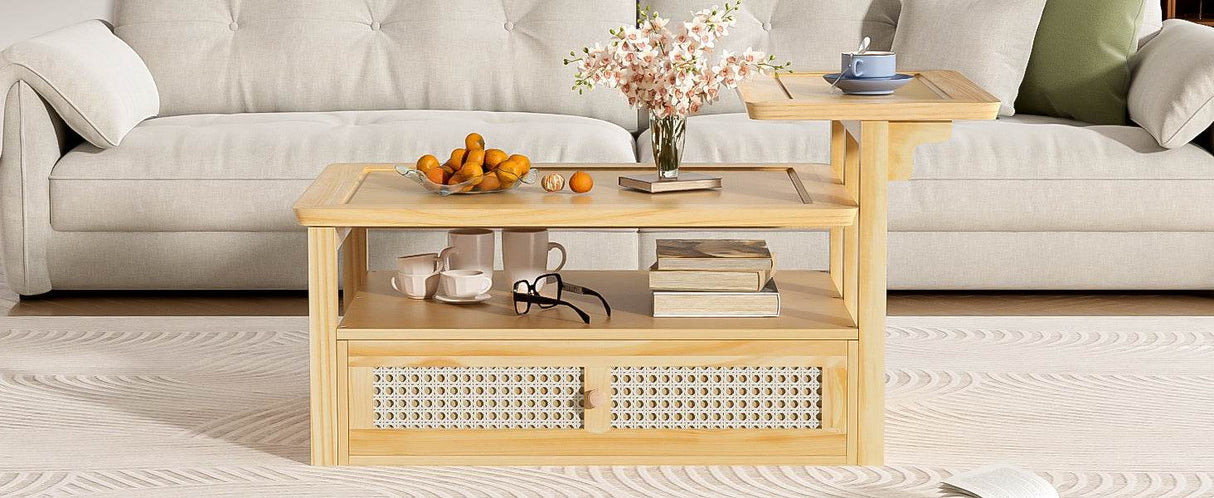 Modern Natural MDF Coffee Table With Rattan Drawer - Sleep Galleria
