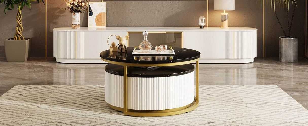 Modern Round Nesting Coffee Table With Drawer - Sleep Galleria