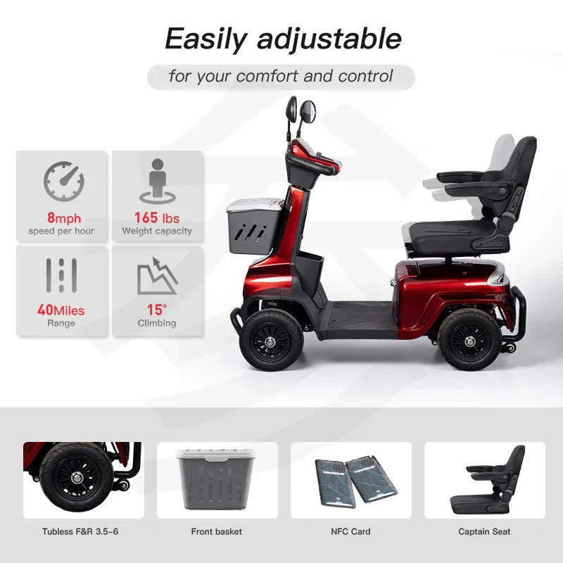 Heavy Duty 4 Wheel Mobility Scooter With Magnetic Brake - Omega Lifestyles