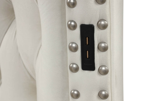 Modern Velvet Upholstered Wood Queen Bed Frame With USB Charger - Omega Lifestyles