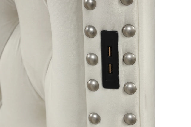 Modern Velvet Upholstered Queen Bed Frame With USB Charger - Omega Lifestyles